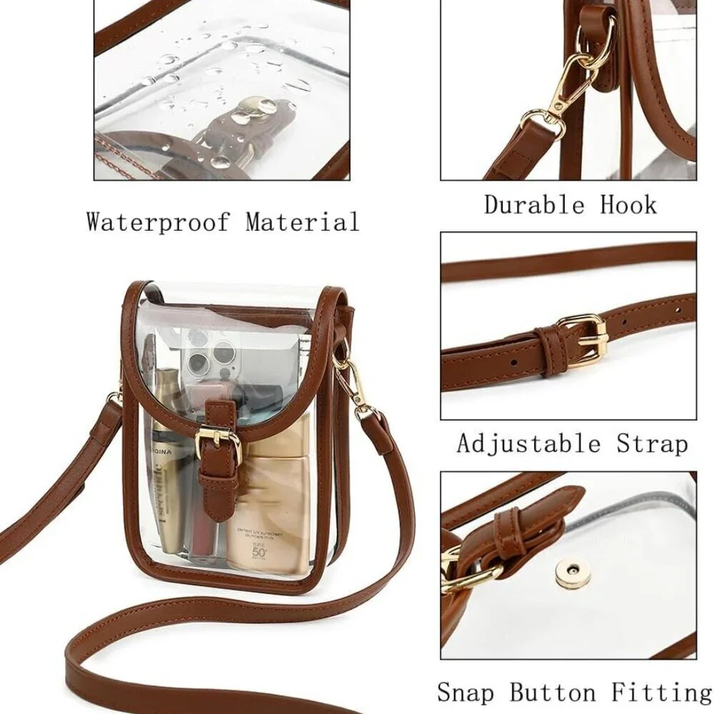 Small Clear Purse Faux Leather Crossbody Stadium Bag for Concerts Events